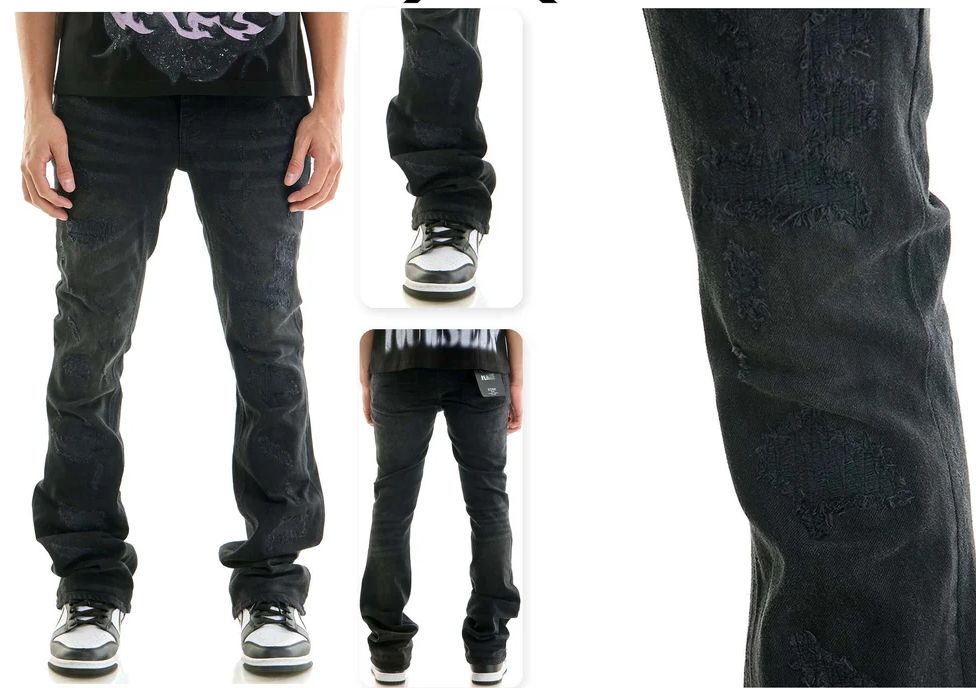 KND5001 RIP &amp; REPAIR STACKED JEANS-BLACK