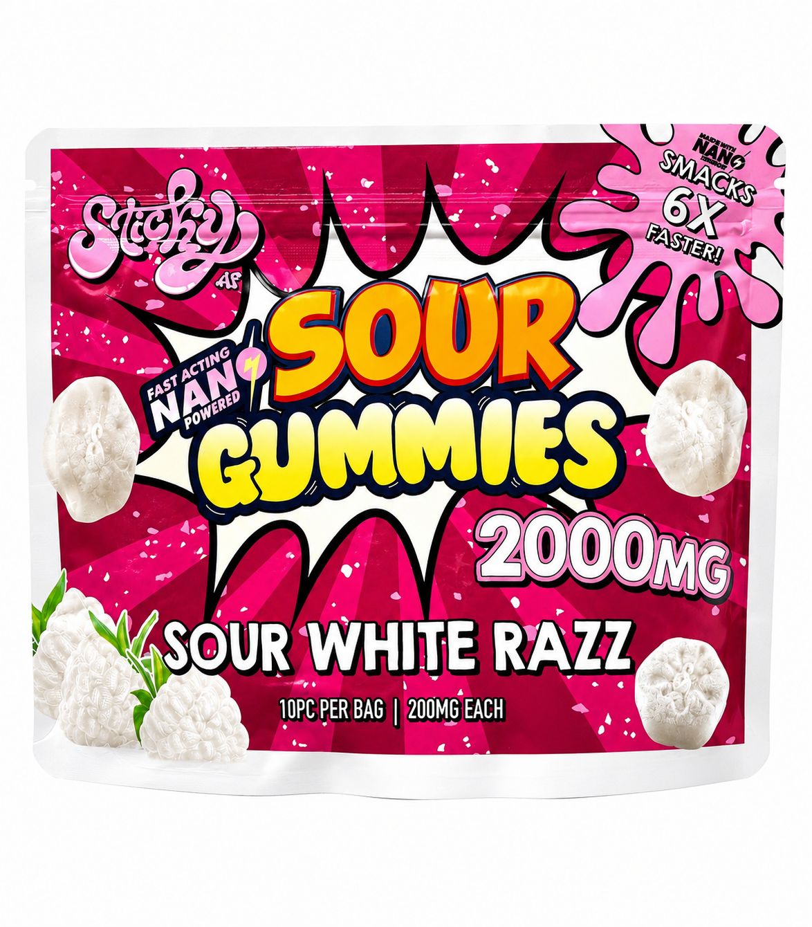 2000mg Sticky Nano Gummies Sour White Razz
