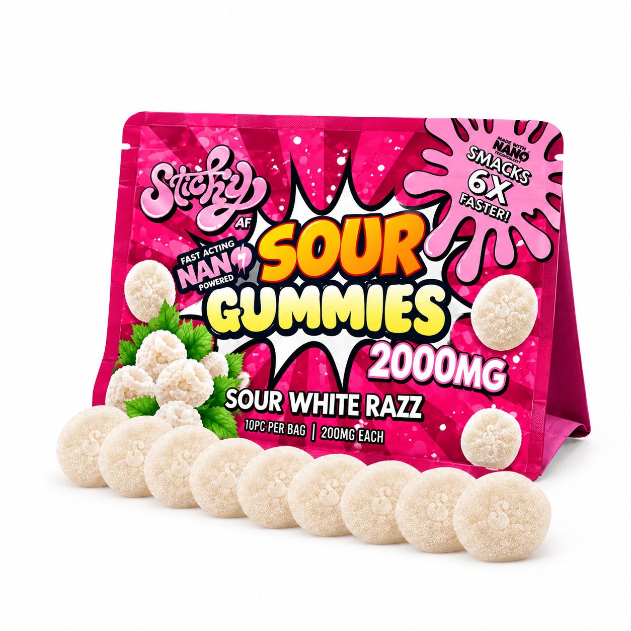 2000mg Sticky Nano Gummies Sour White Razz