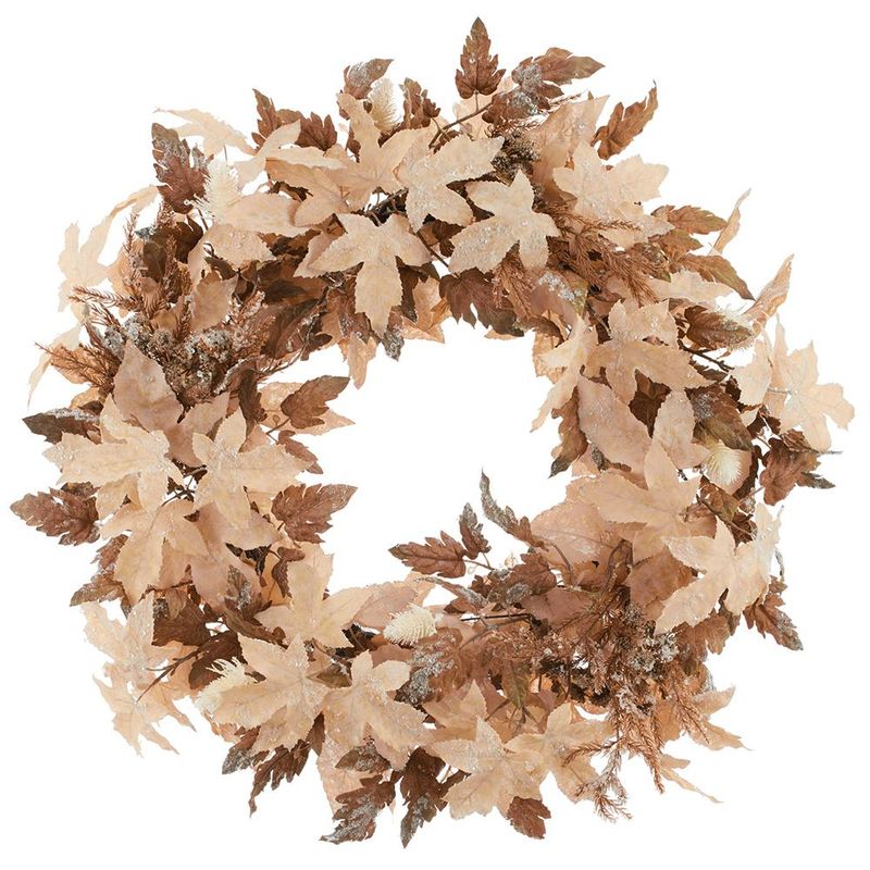 30" Brown &amp; White Snowed Maple Wreath