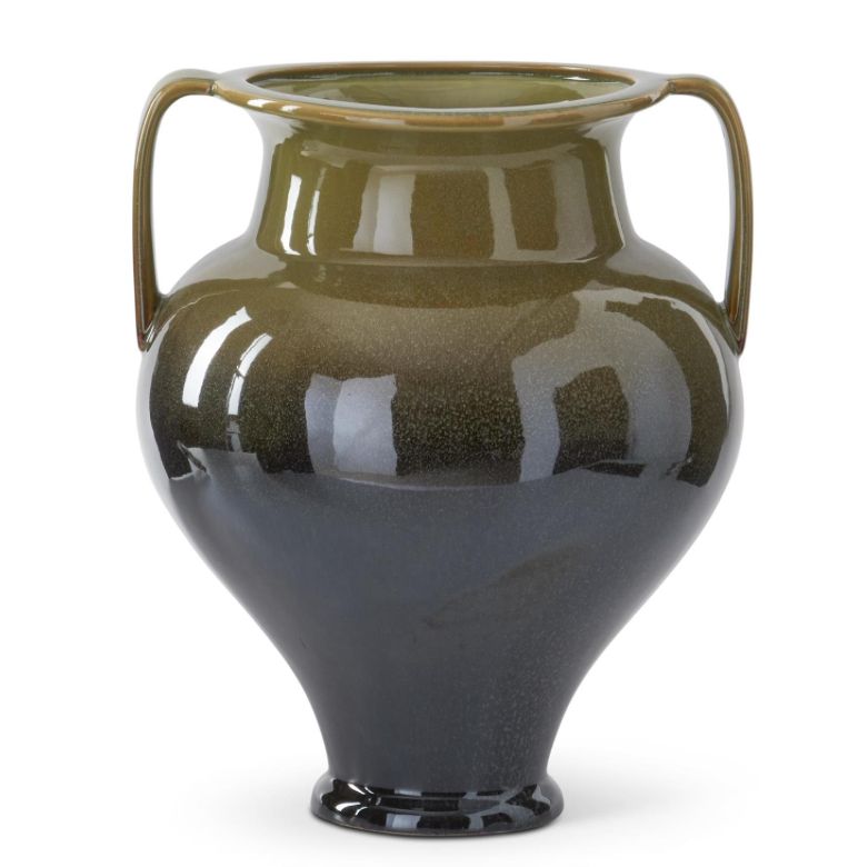 16" Green &amp; Black Ombre Ceramic Vase