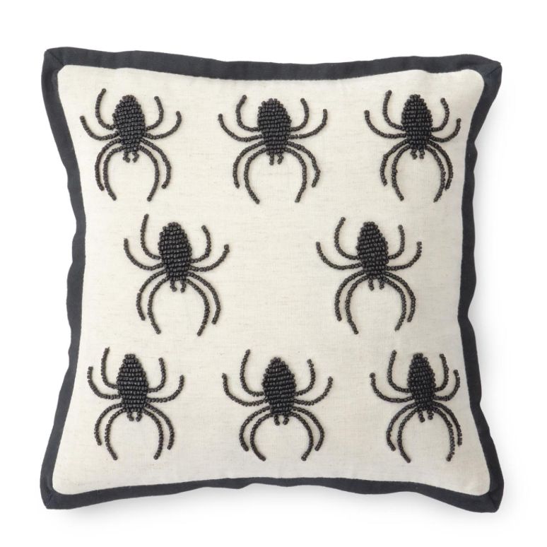 12" Black Beaded Spider Pillow