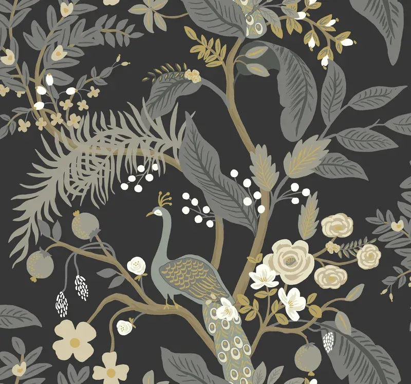 Peacock Black Wallpaper - Double Roll