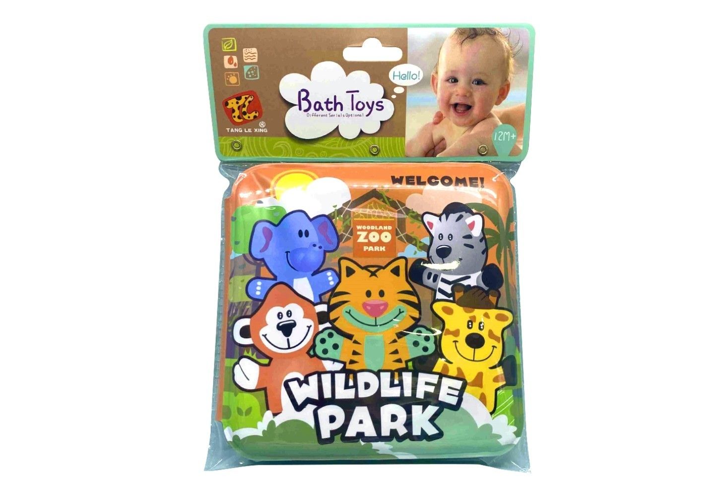 018741 BATH BOOK IN HEADER BAG WILDLIFE PARK
