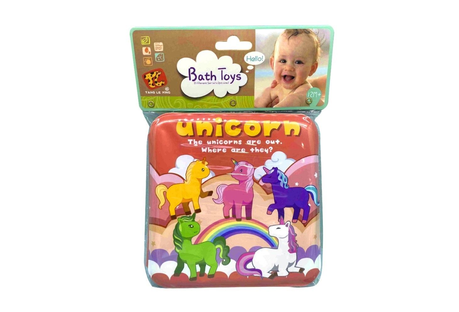 018740 EVA BATH BOOK UNICORN IN HEADER BAG