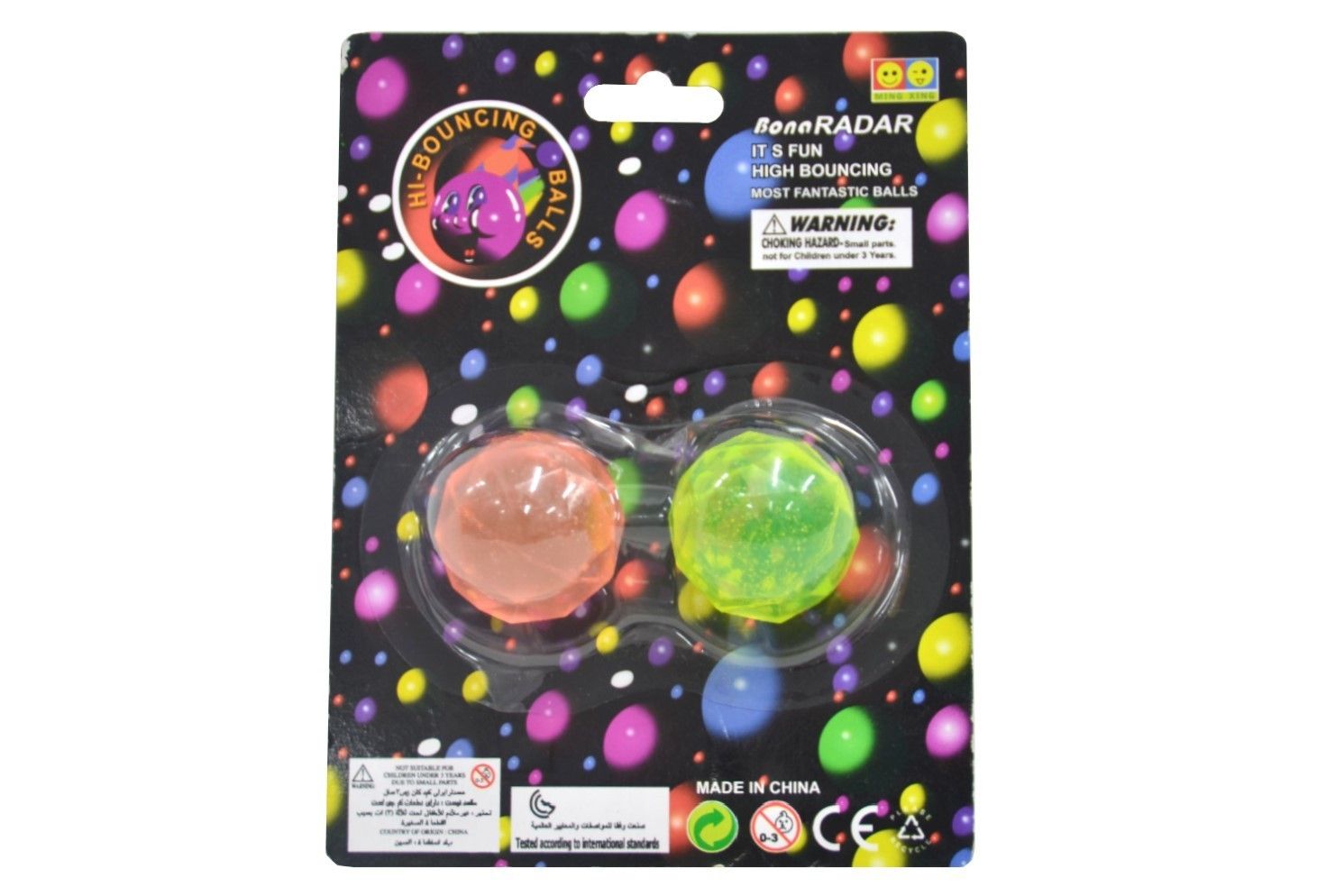 014498 2PC SEATHROUGH BOUNCING BALLS ON CARD