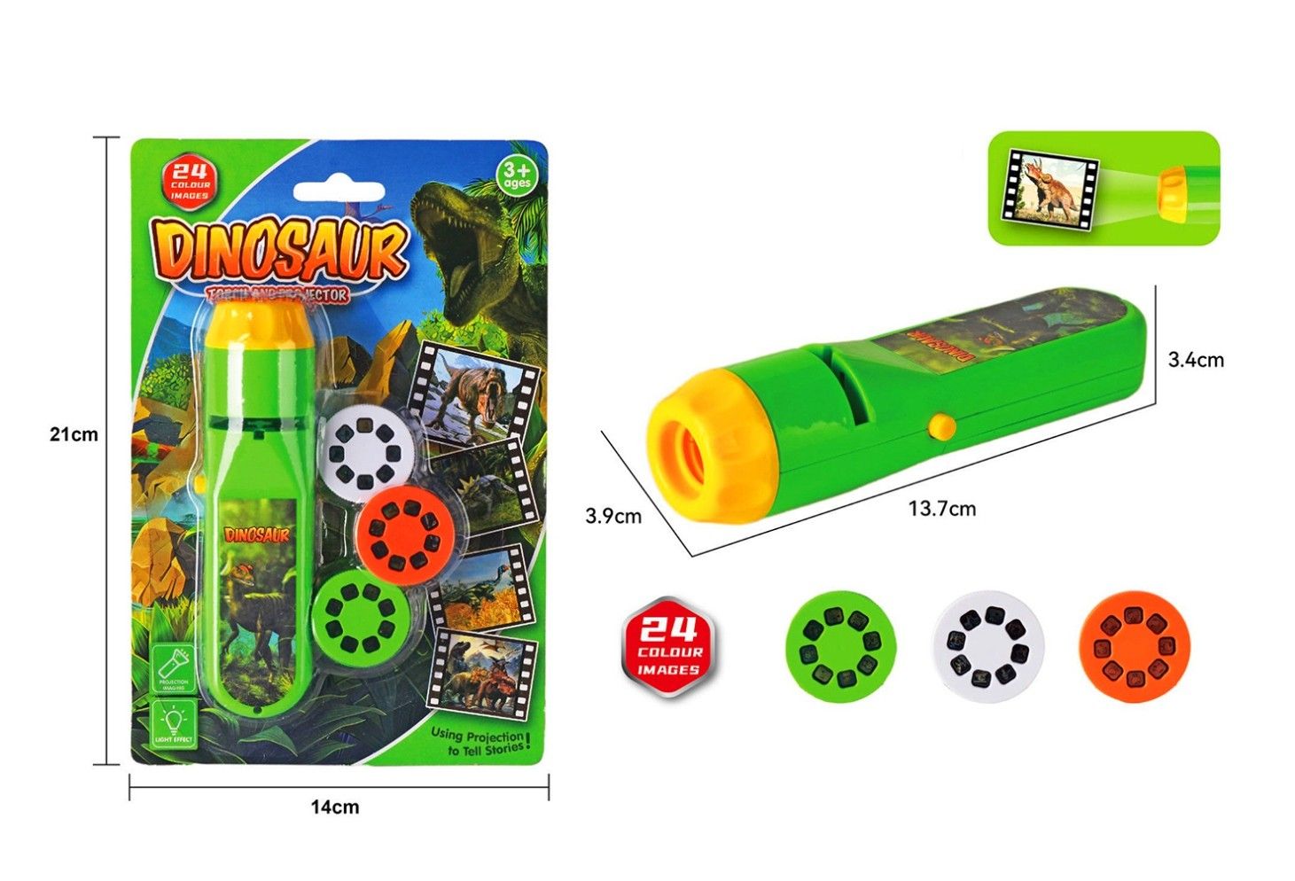 018668 PROJECTOR TORCH ON CARD DINOSAUR