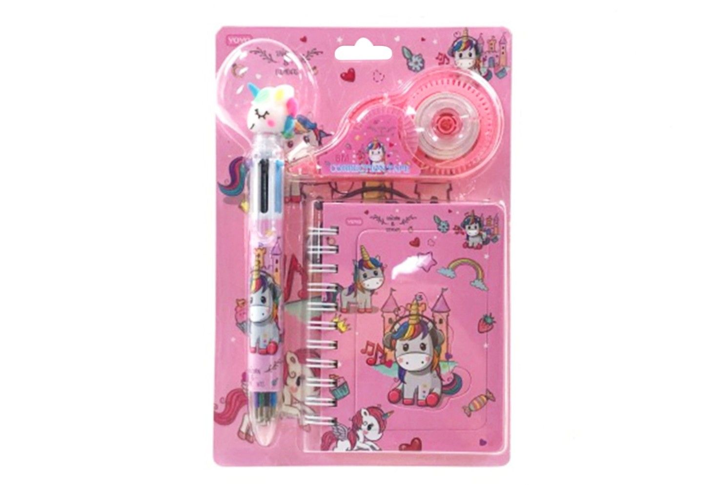 016572 UNICORN STATIONERY SET - NOTEBOOK,PEN &amp; TAPE