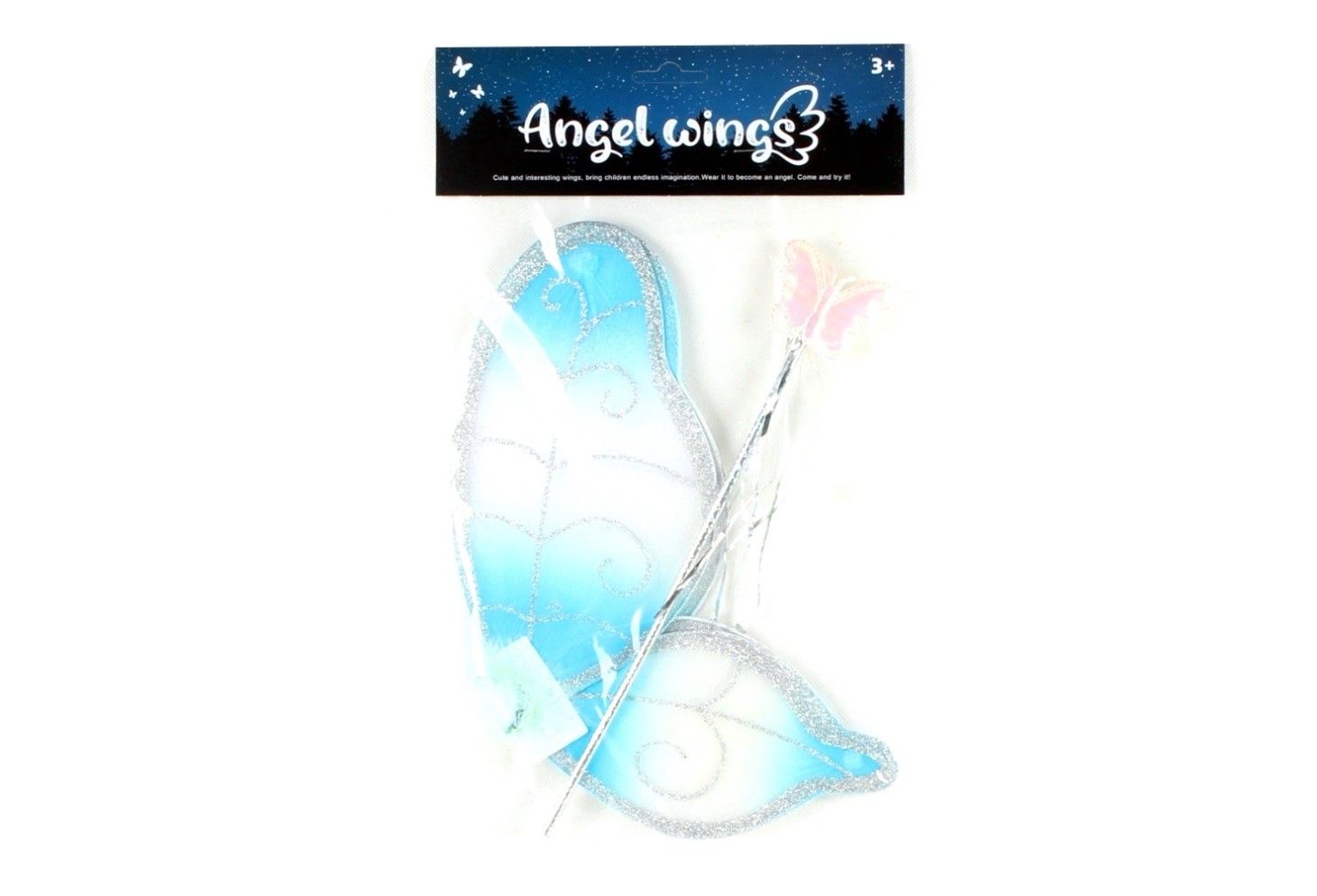 019060 BUTTERFLY WINGS W/WAND &amp; GLITTER DRESS UP SET IN HEADER BAG
