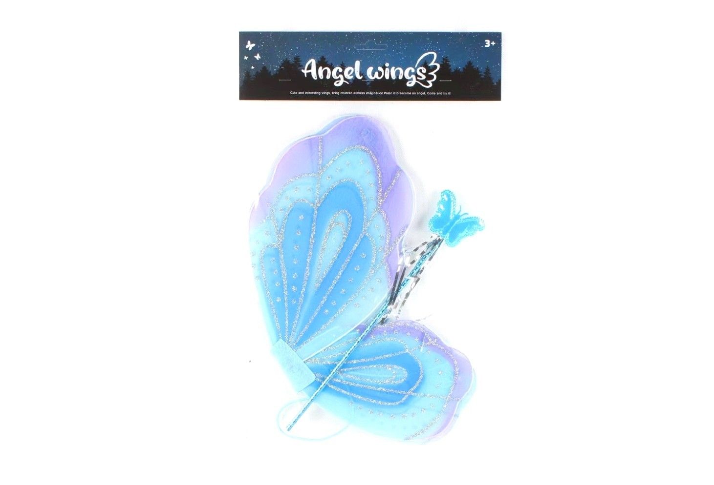 019059 PURPLE BUTTERFLY WINGS W/WAND DRESS UP SET IN HEADER BAG