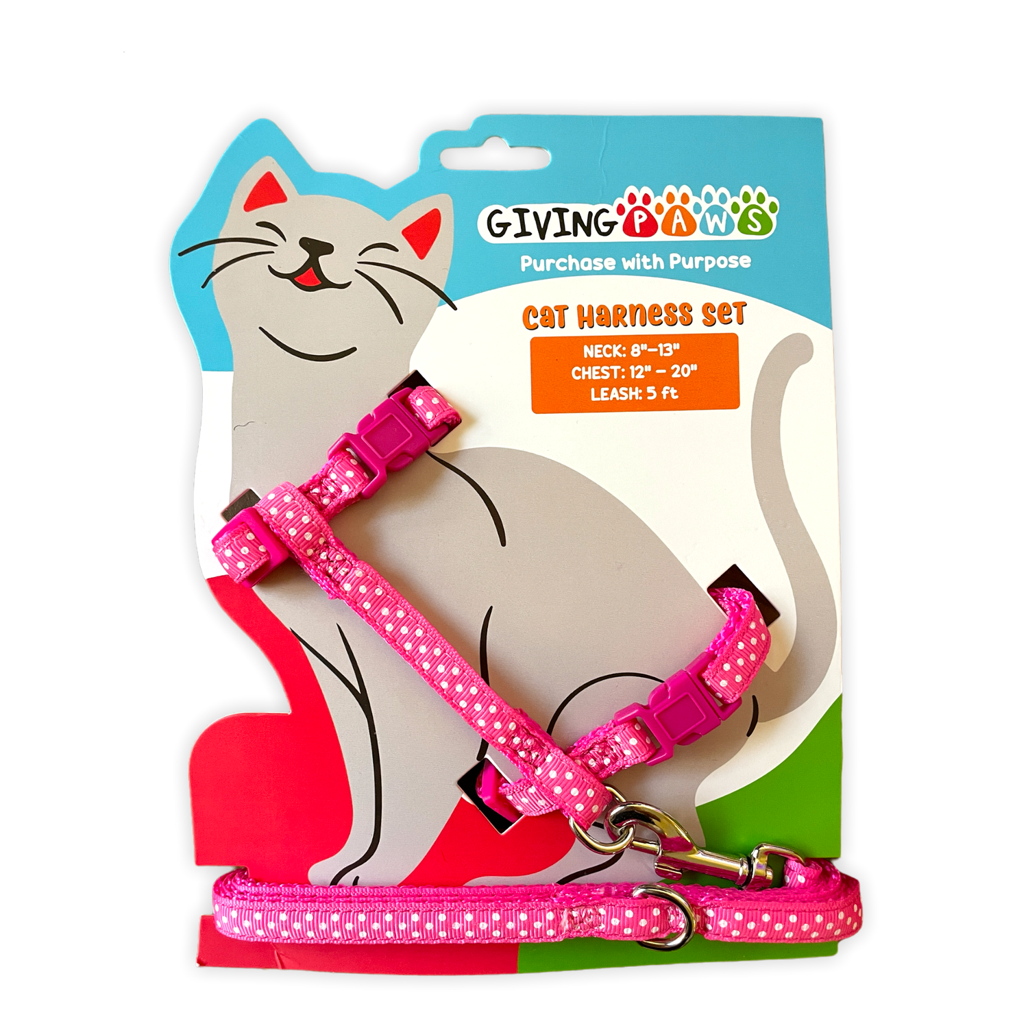 Polka Dot Cat Harness and Leash Set (3/8"): Pink