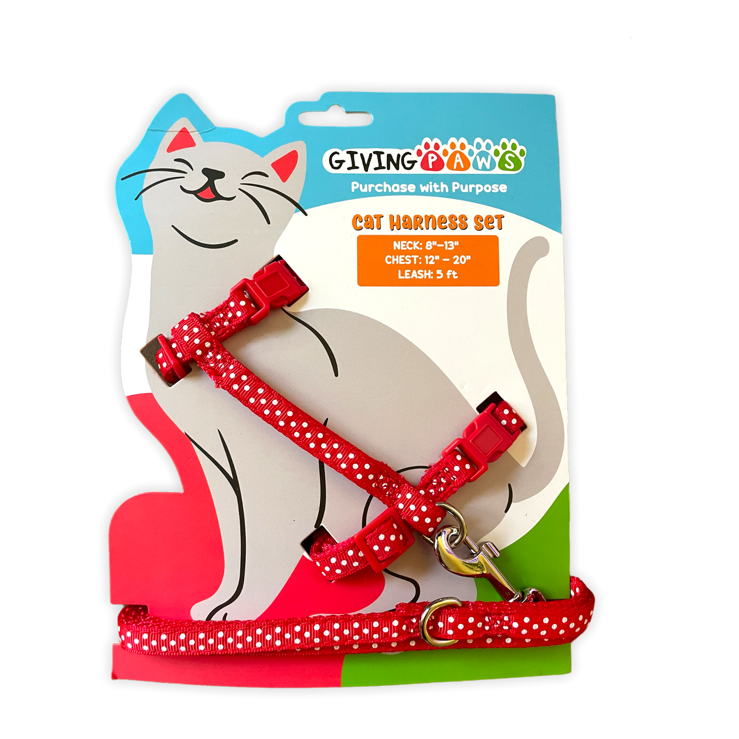 Polka Dot Cat Harness and Leash Set (3/8"): Red