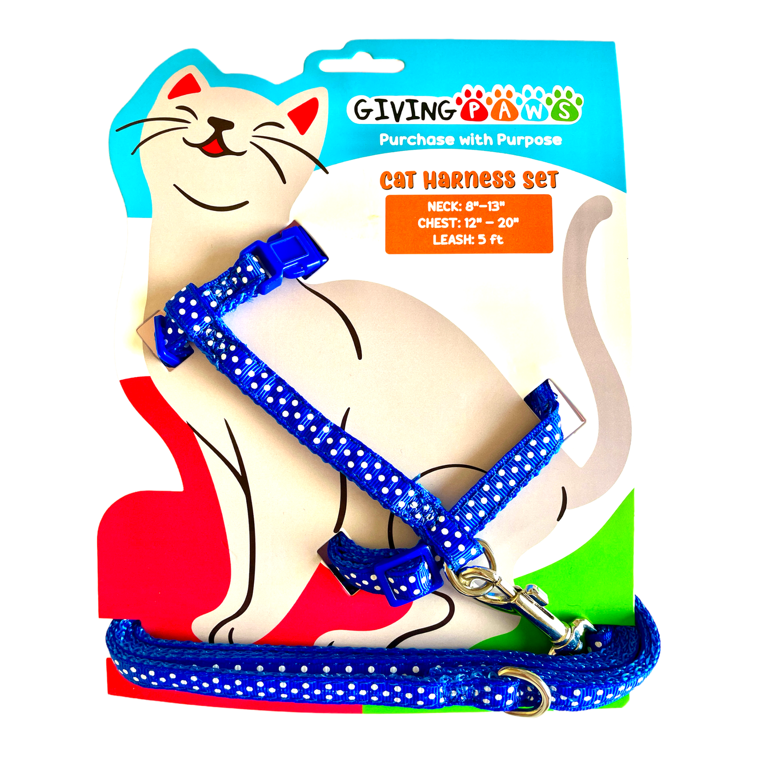 Polka Dot Cat Harness and Leash Set (3/8"): Blue
