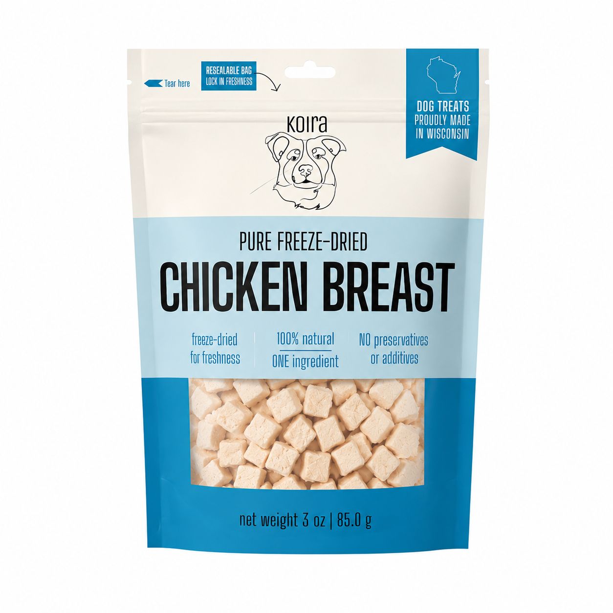 Freeze-Dried Diced Chicken Breast Dog Treats: 3 oz bag