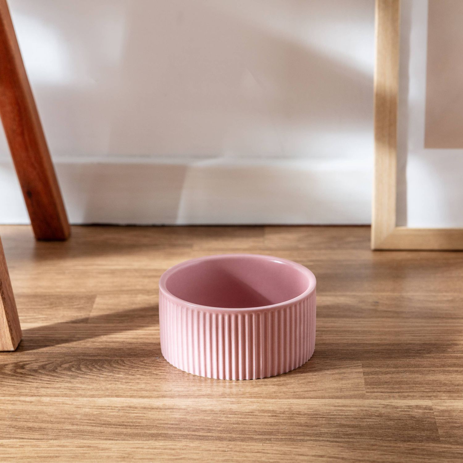 JARDIN Ribbed Pet Bowl Collection – Modern Matte Exterior: Pink / Small
