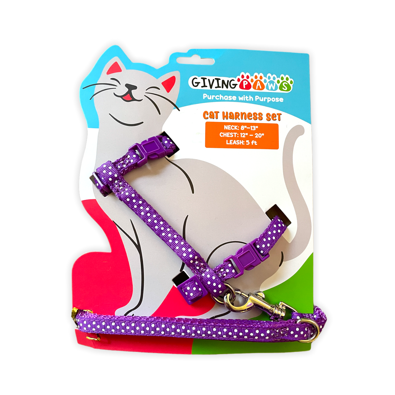 Polka Dot Cat Harness and Leash Set (3/8"): Purple