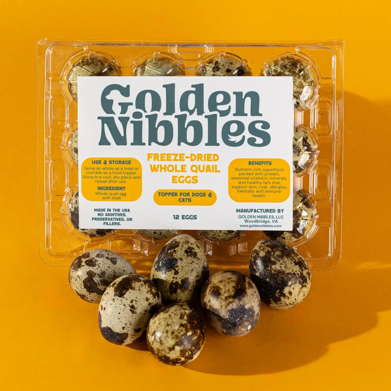 Quail Eggs - Freeze-Dried 12-Pack Dog &amp; Cat Treat: 1 Carton - 12 Quail Eggs