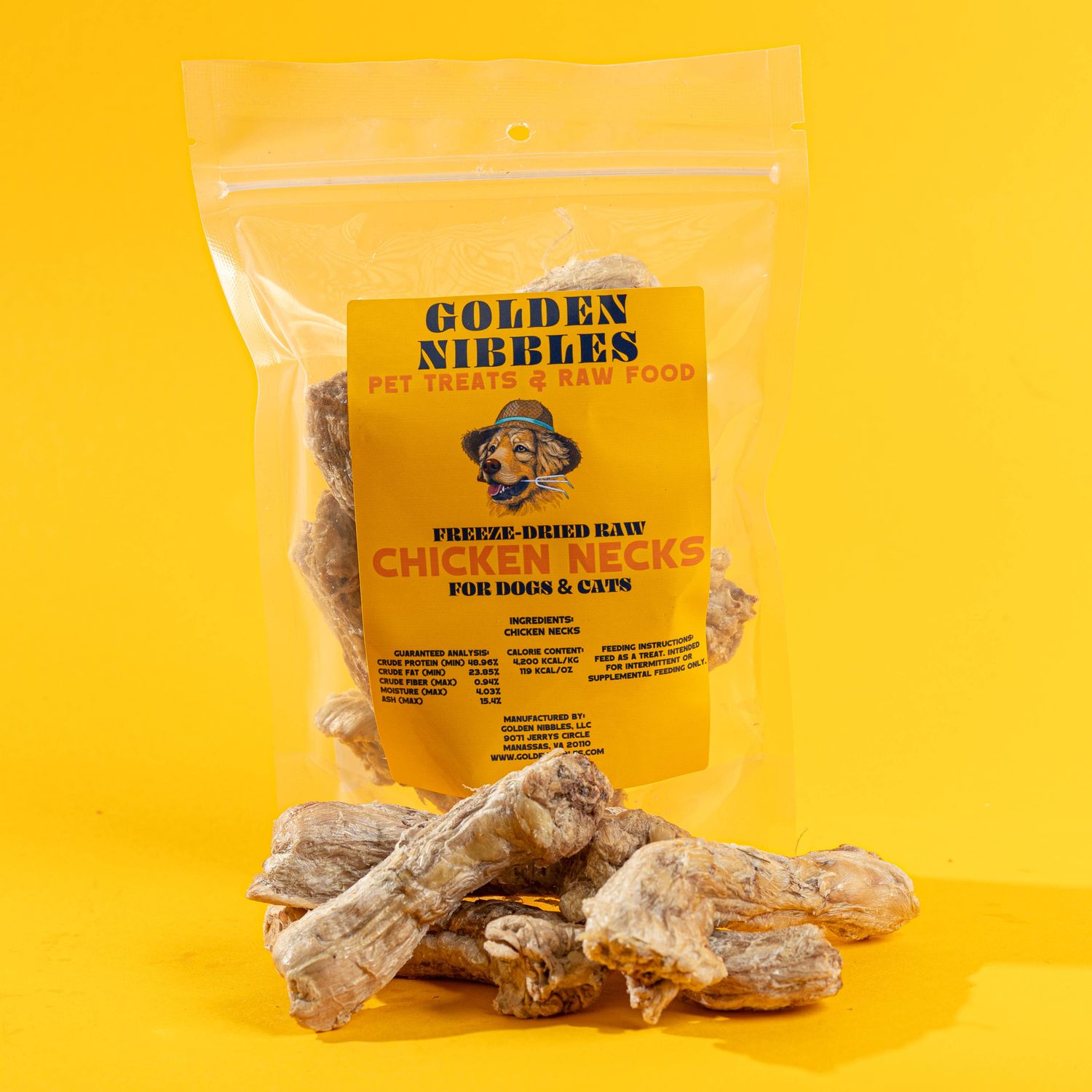 Chicken Necks - 3oz Bag - Freeze-Dried Dogs &amp; Cats Treat: 3oz Brand Bag