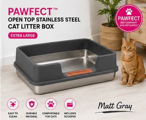 Open too cat XL litter box stainless steel 3 color : Matte gray
