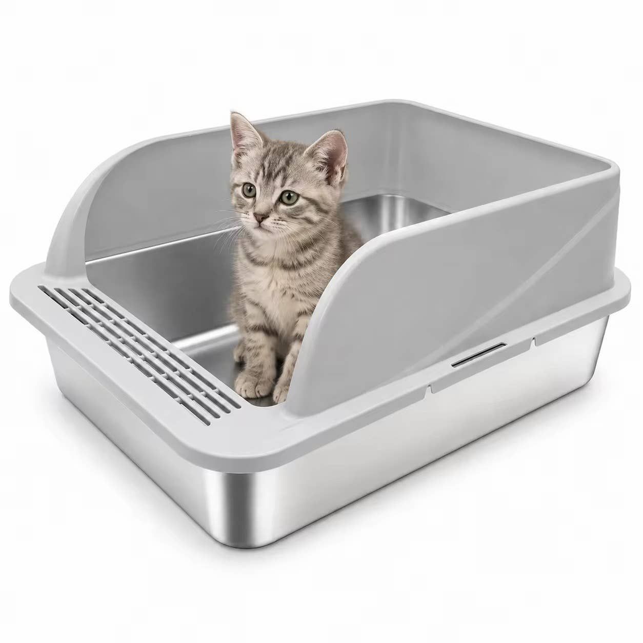 PAWFECT™ XXL Stainless Steel Open Top Cat Litter Box Set | E