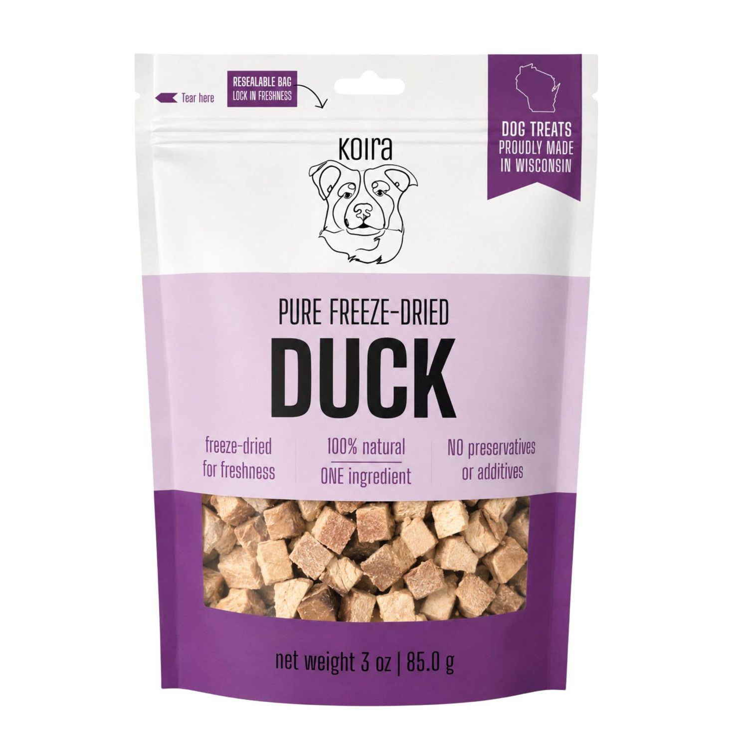 Freeze-dried Duck Dog Treats: 3 oz bag