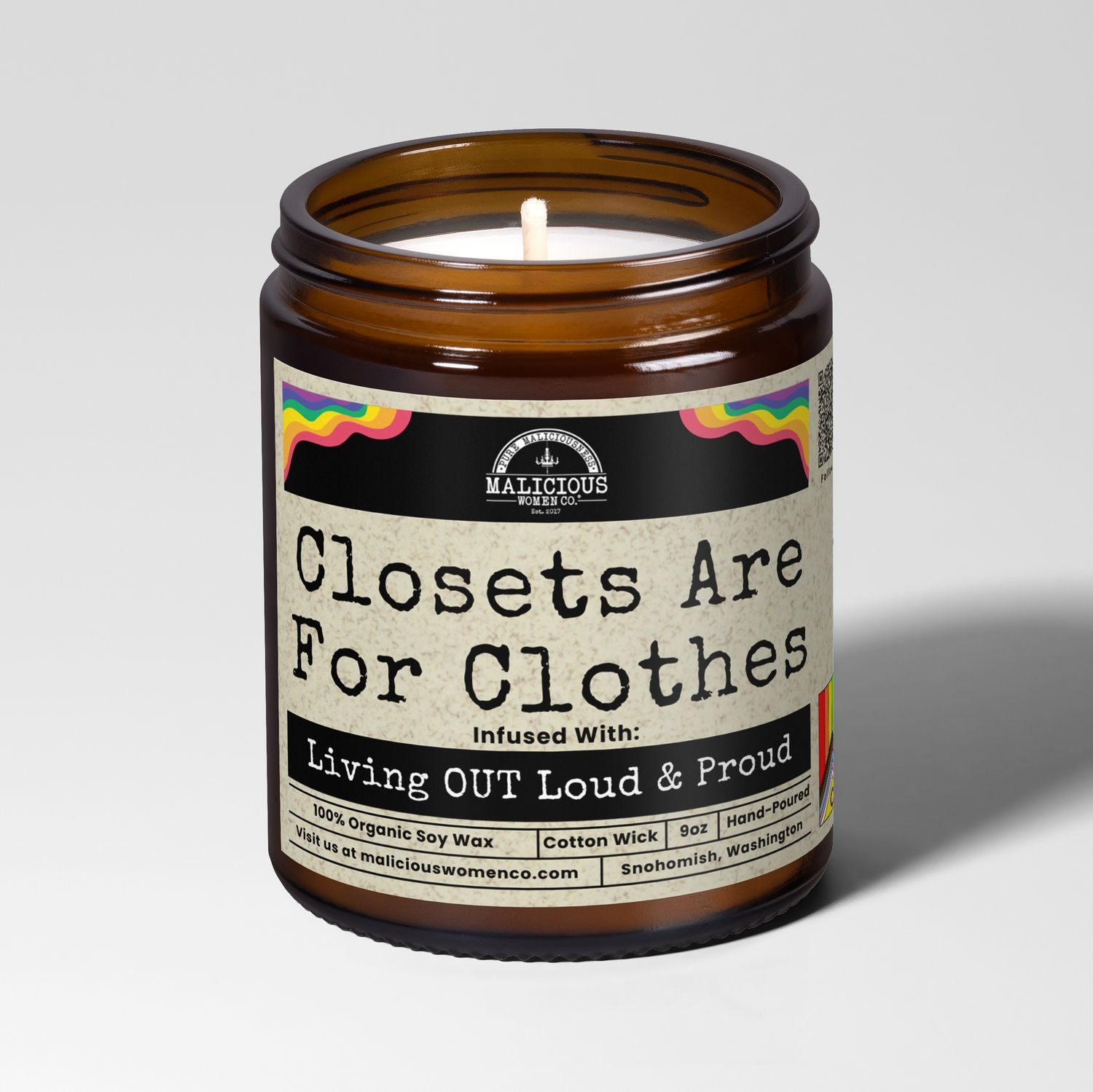 Closets Are For Clothes | 9oz Pride Candle | Malicious Women Co.
