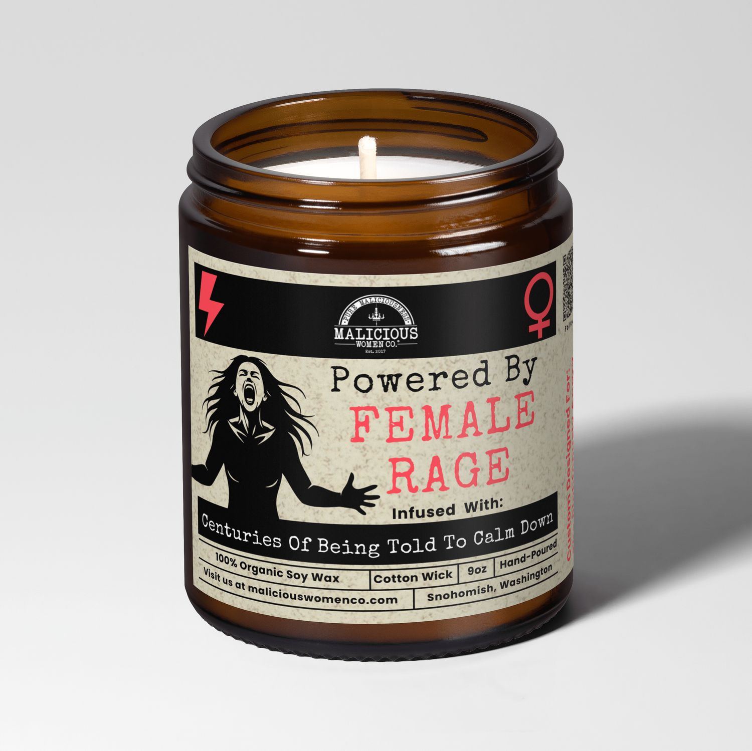 Powered By Female Rage | 9oz Femenist Candle | Malicious Women Co