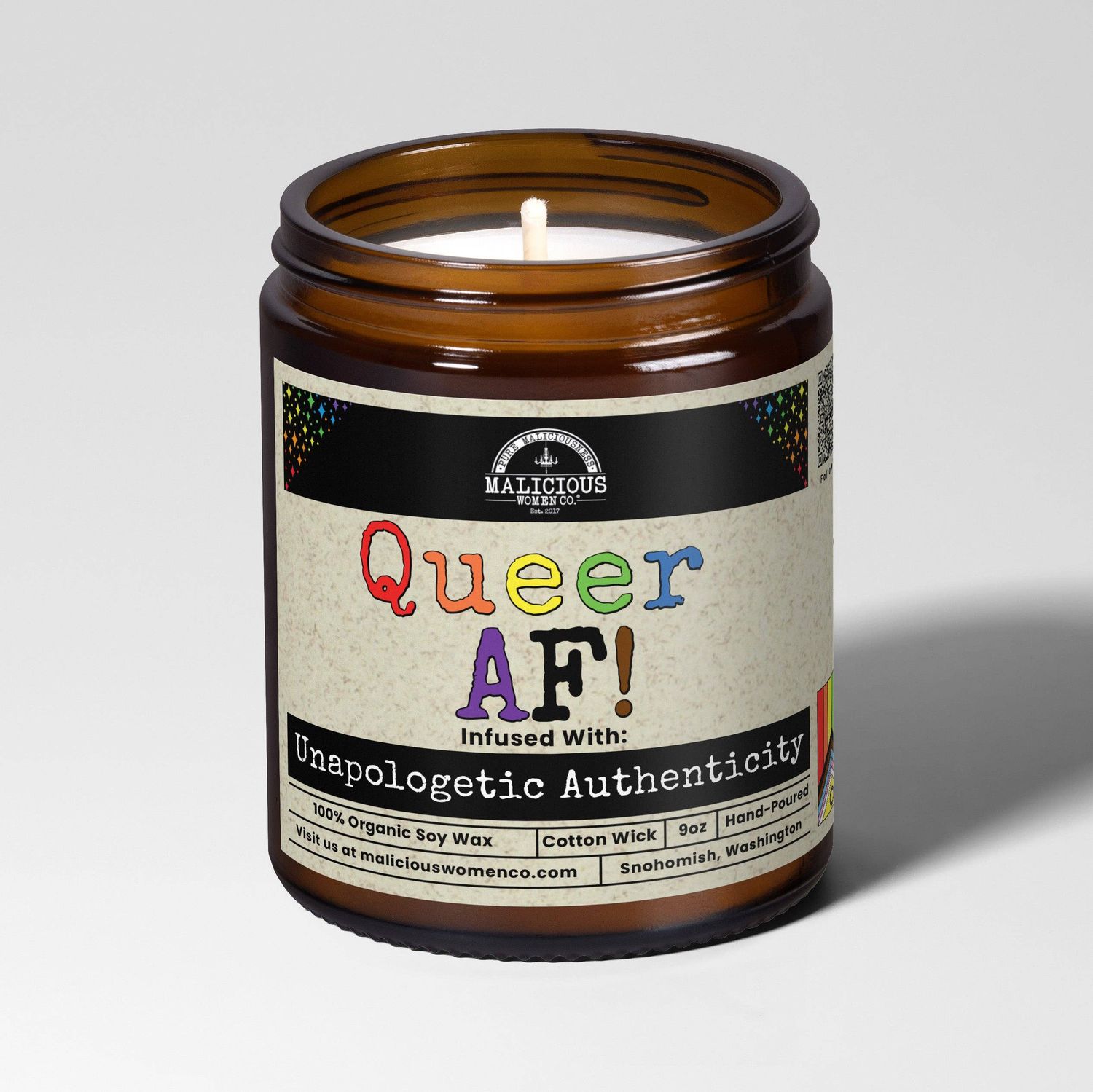 Queer AF! | 9oz Pride Candle | Malicious Women Co.