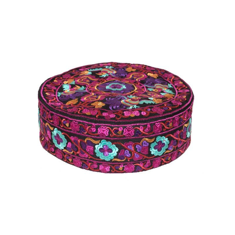 Small Embroidered Meditation Pillow - Fuschia
