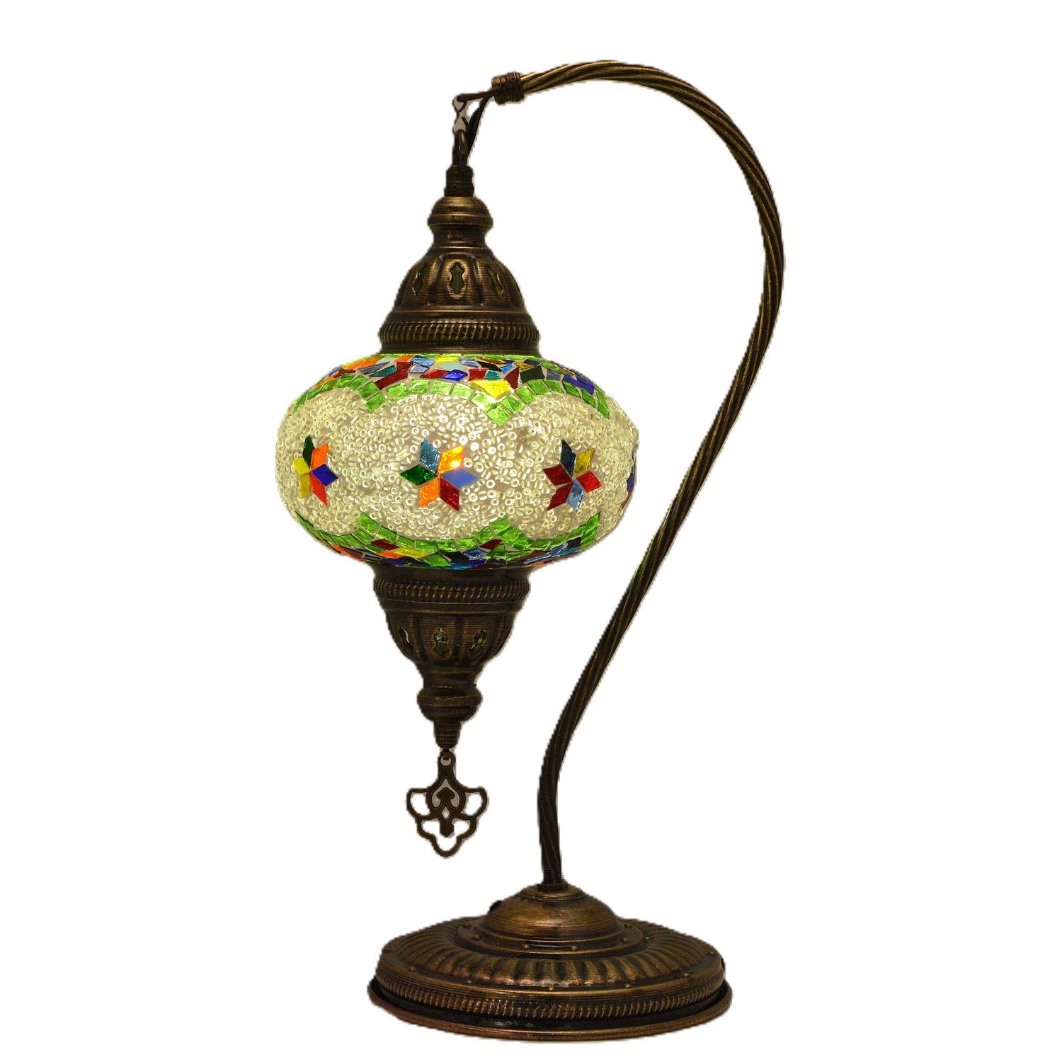 85538: 7" PRESSED MOSAIC SHADE ROUND BASE "GOOSENECK" TABLE