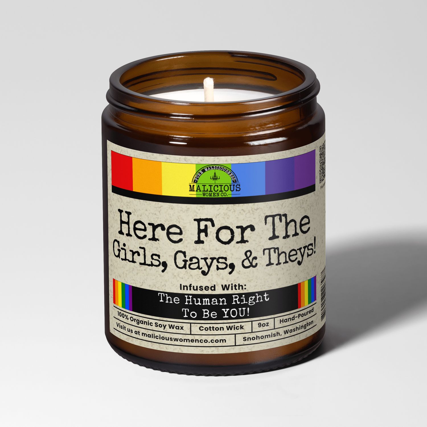 Here For the Girls, Gays, &amp; Theys | 9oz Pride Candle | Malicious Women Co