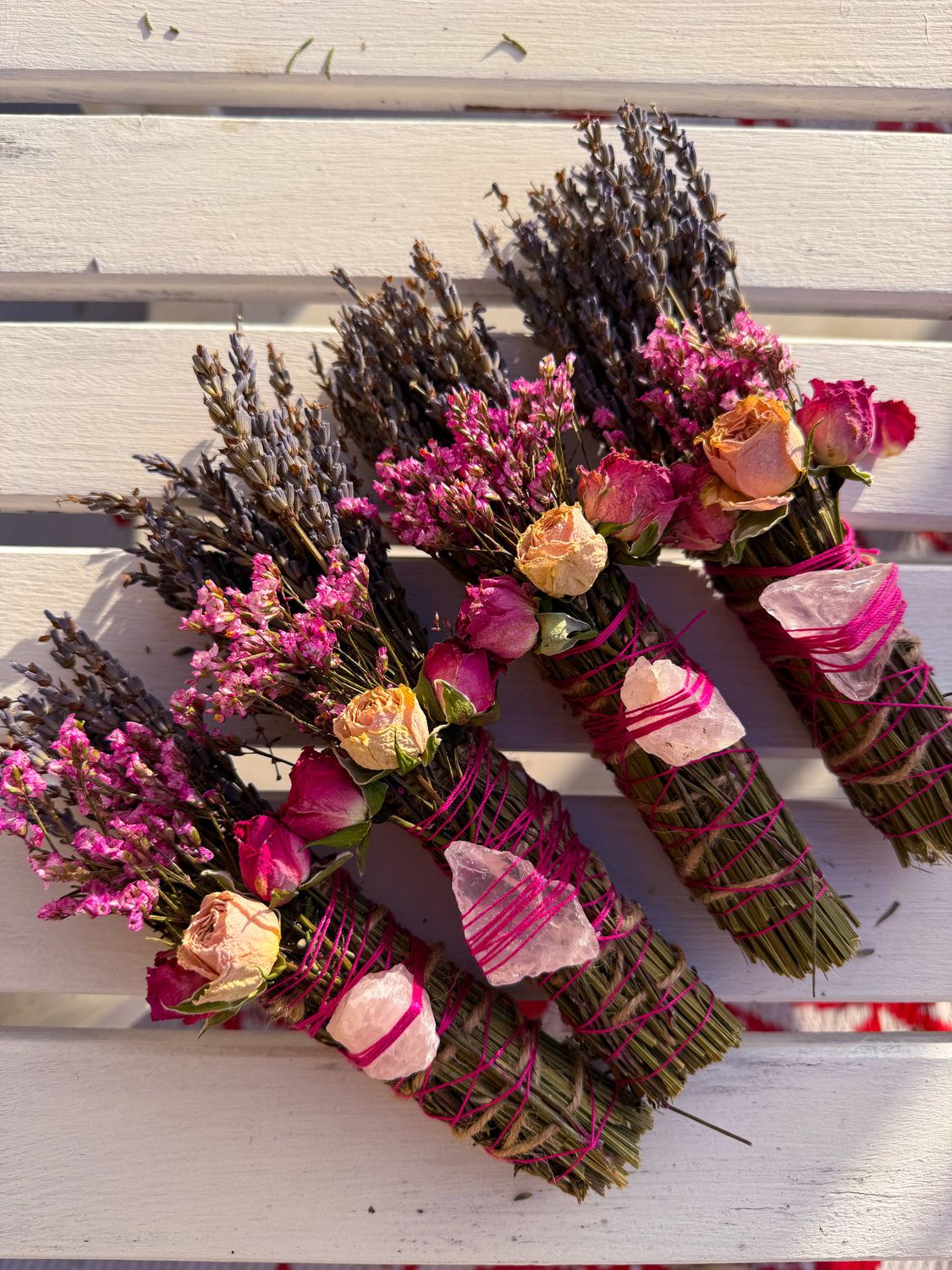Rose Quartz, Rosemary, Sage, and Lavender Smudge Stick