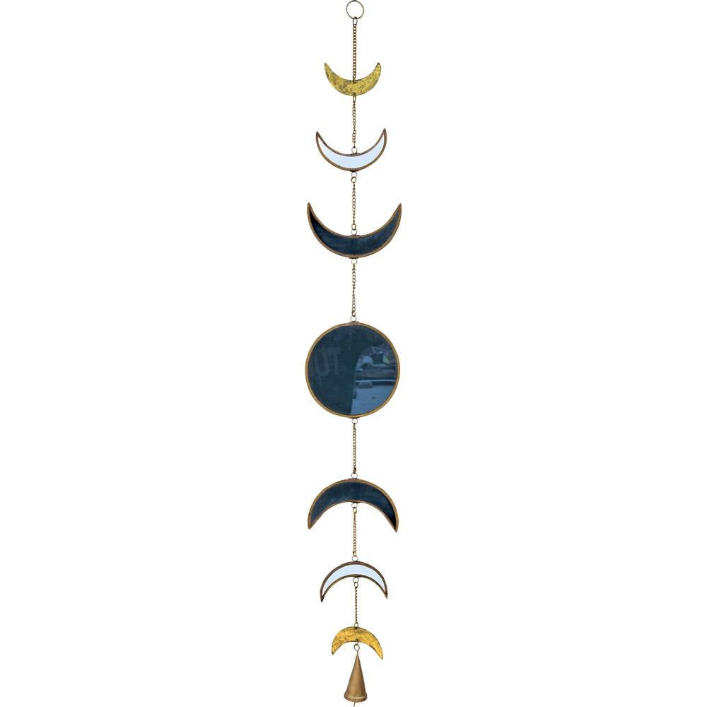 Glass &amp; Metal Hanging String - Moon Phases w/ Bell (Each)