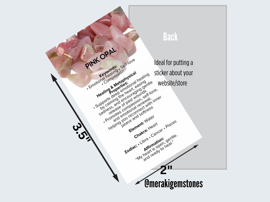 PINK OPAL - Metaphysical Gemstone Information Card