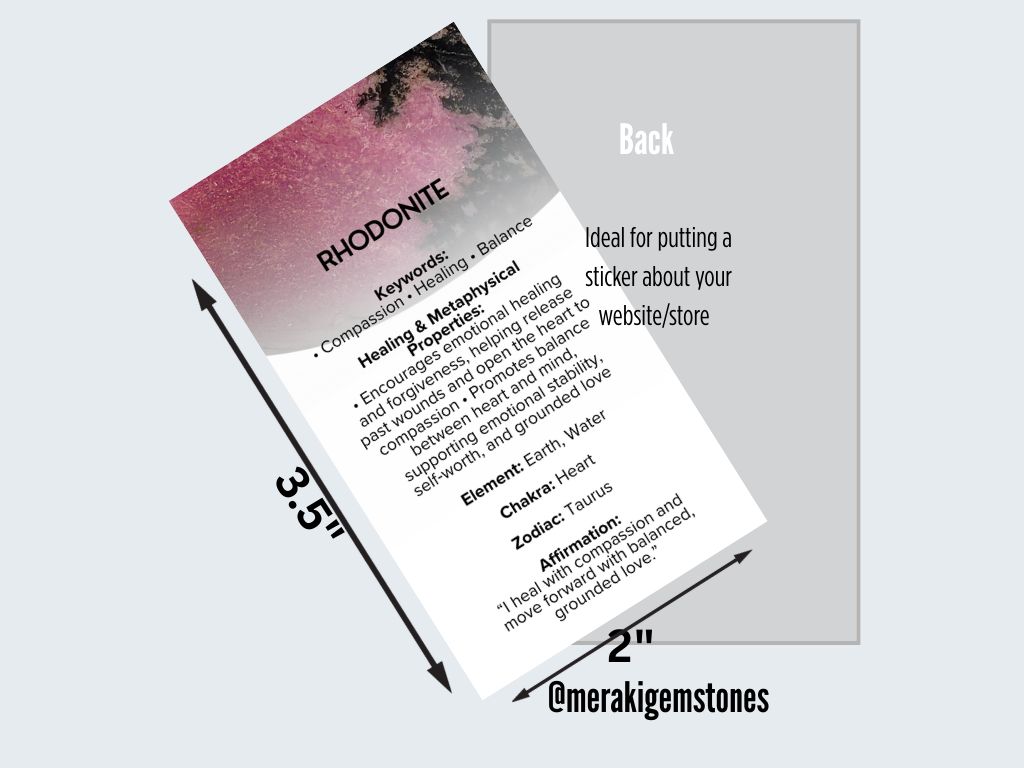 RHODONITE - Metaphysical Gemstone Information Card