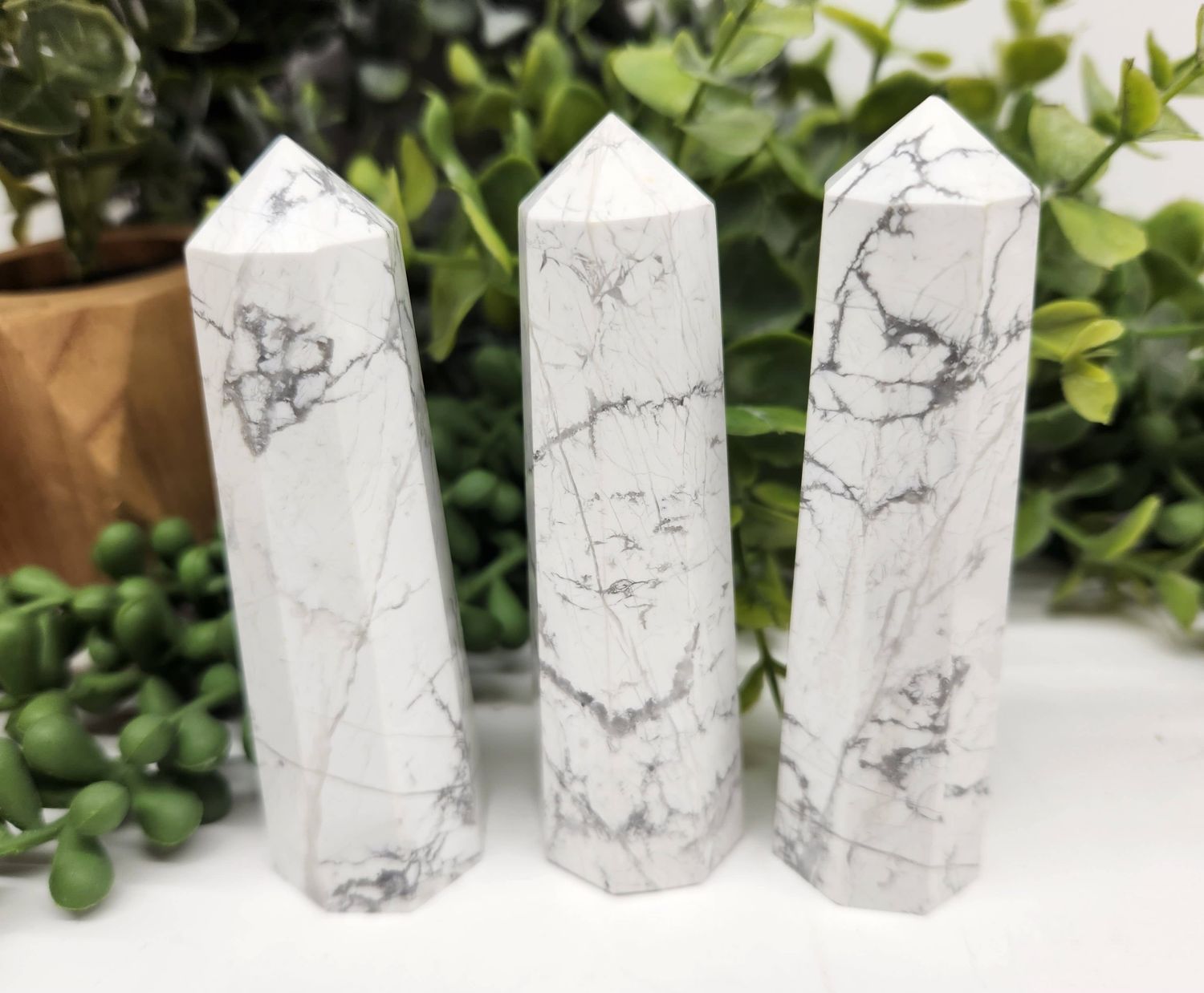 White Howlite 8-Faceted Tower (Approx. 3.5-3.75"/8.9-9.5cm)