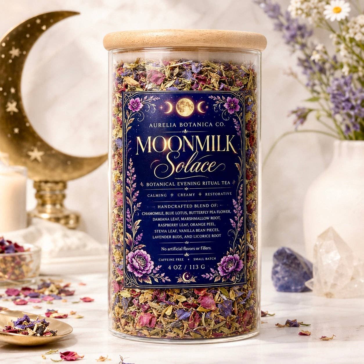 Moon milk Solace Ritual Tea | Blue Lotus &amp; Damiana | Nighttime Euphoria, Size: Apothecary Jar