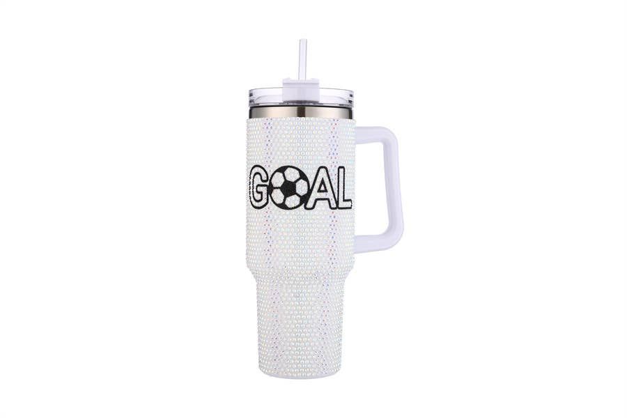 Goal Themed Rhinestone Tumbler With Handle 40oz