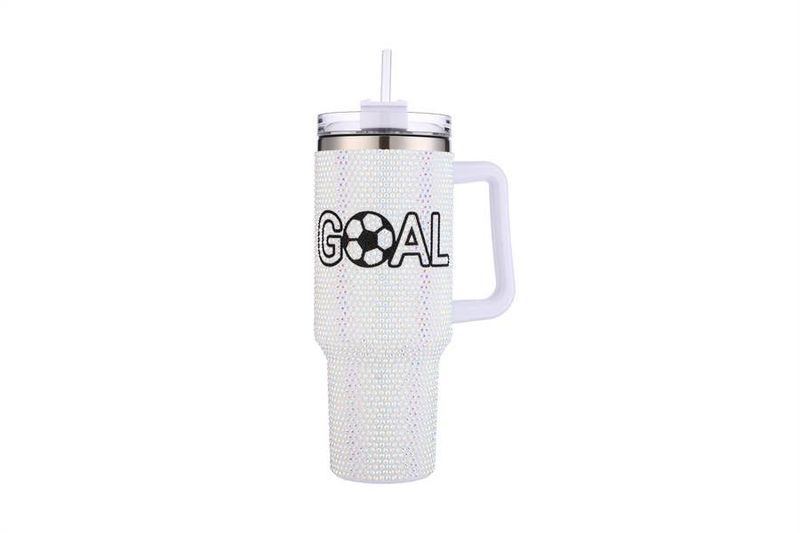 Goal Themed Rhinestone Tumbler With Handle 40oz