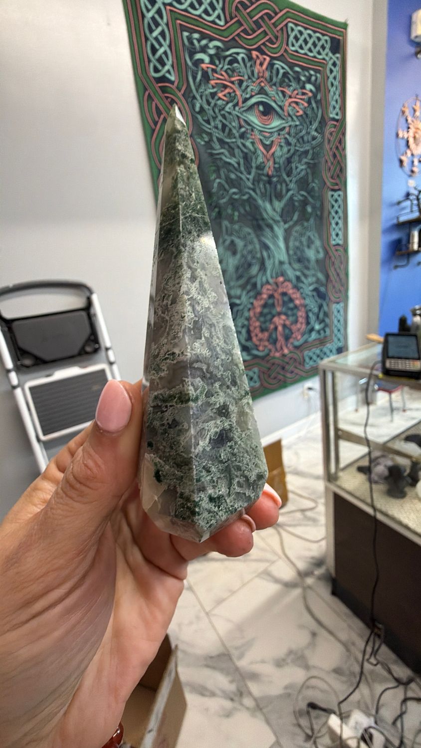 Moss Agate Torch 4.5”