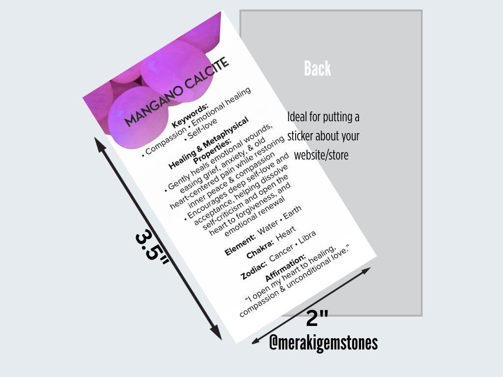 MANGANO CALCITE - Metaphysical Gemstone Information Card