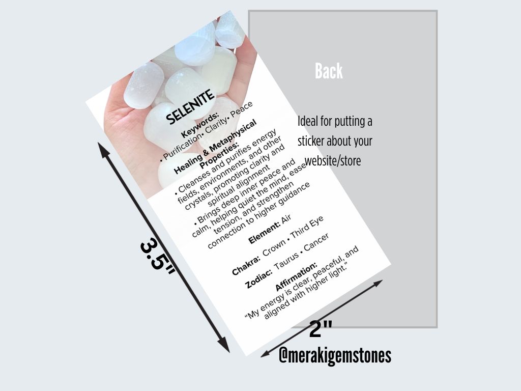 SELENITE - Metaphysical Gemstone Information Card