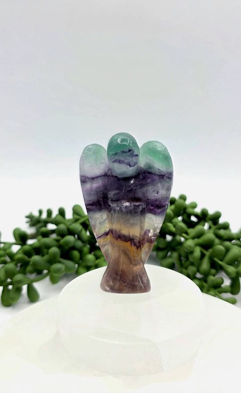 Angel 3" Rainbow Fluorite Semi-Precious Gemstone Figurine