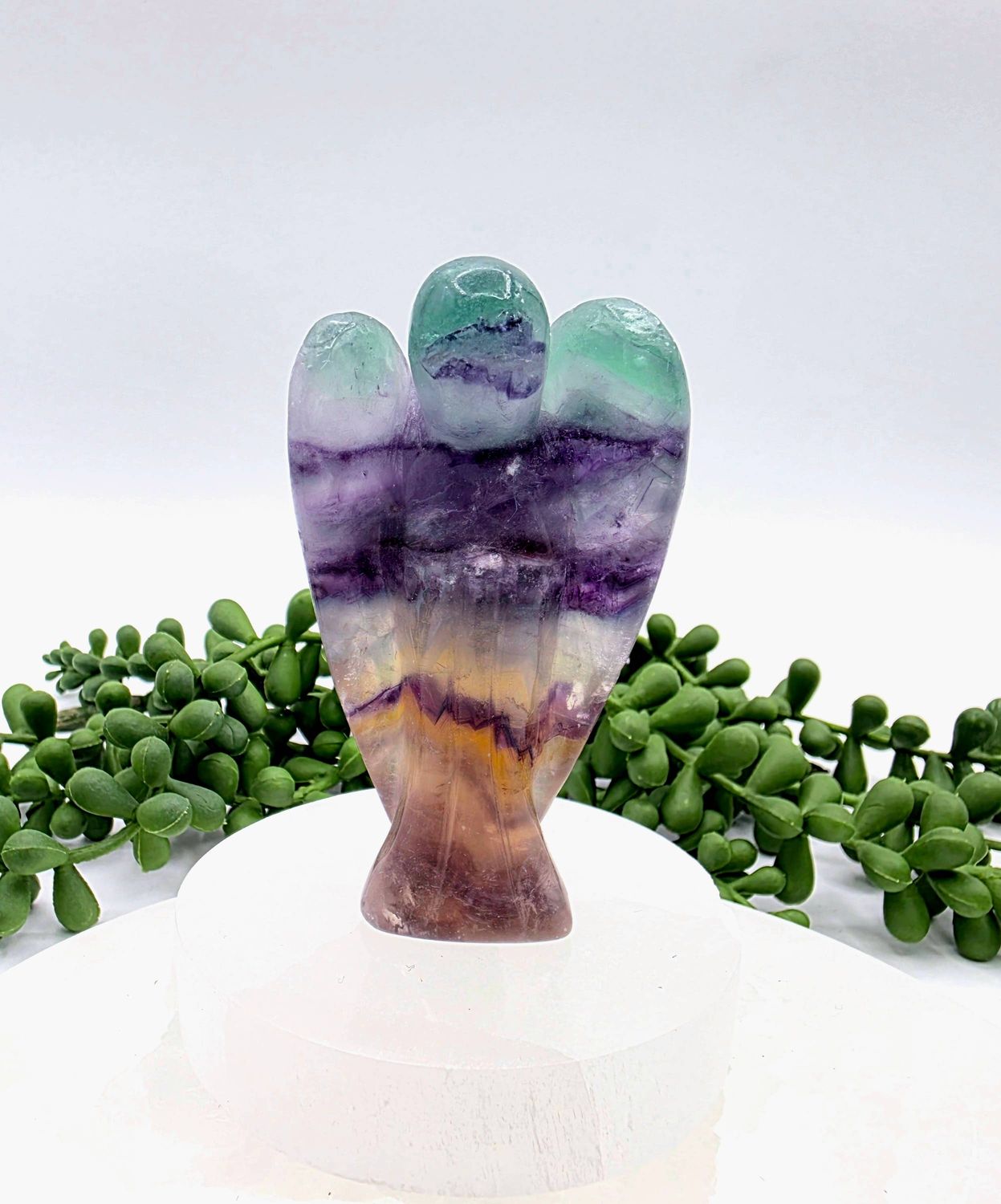 Angel 3" Rainbow Fluorite Semi-Precious Gemstone Figurine, Height: 3 Inches