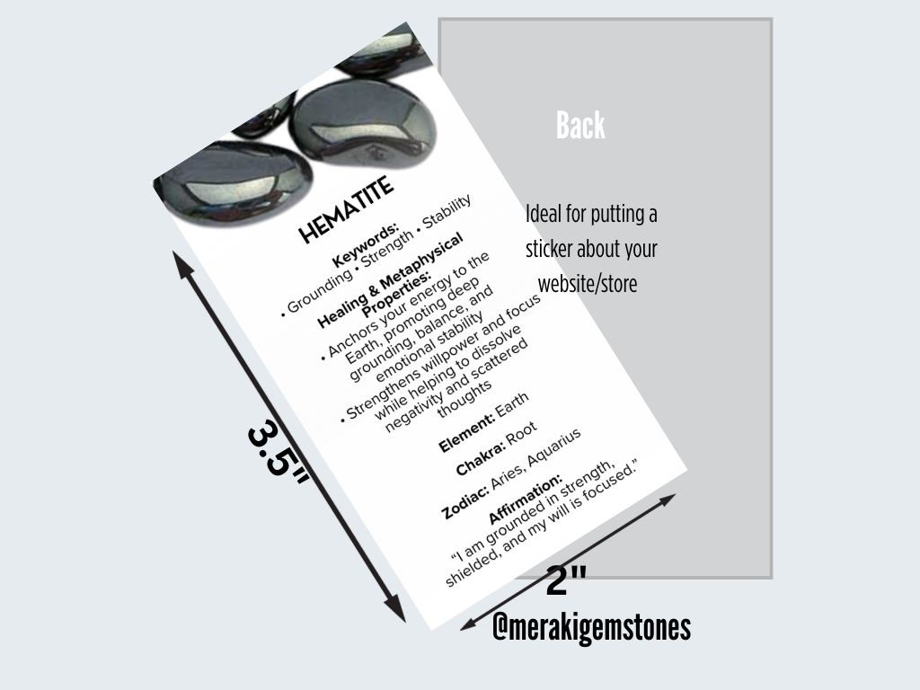 HEMATITE - Metaphysical Gemstone Information Card 