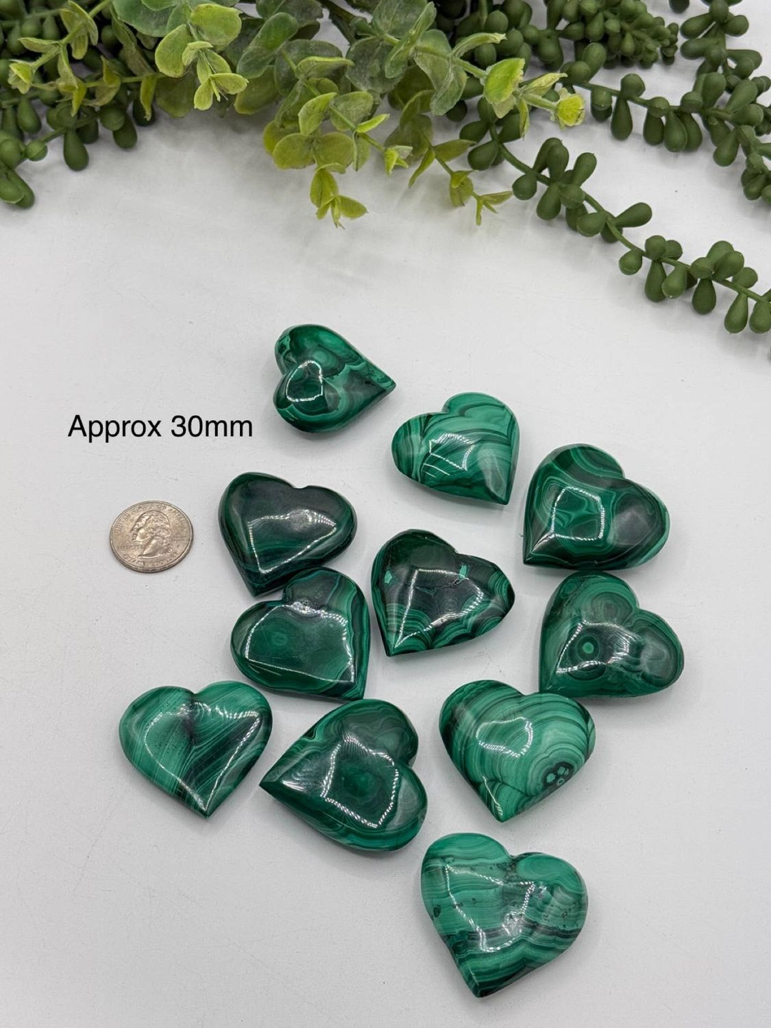 Malachite Polished Hearts, Size: Approx 35-40MM