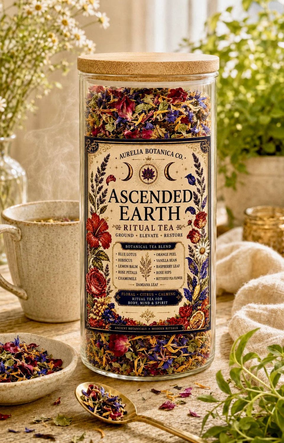 Ascended Earth Ritual Tea |Damiana &amp; Blue Lotus Sensual Blend, Size: Apothecary Jar