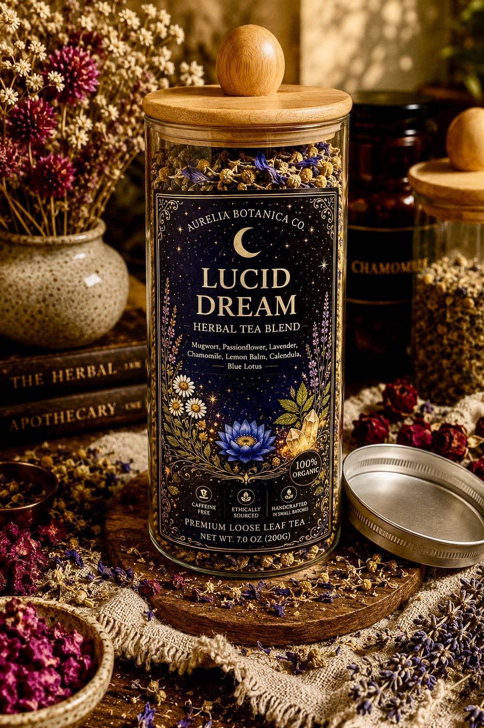 Lucid Dream Herbal Tea | Loose Leaf Ritual Tea | Mugwort | Blue Lotus |  Dreamwork &amp; Mindful Sleep Blend|, Size: Apothecary Jar