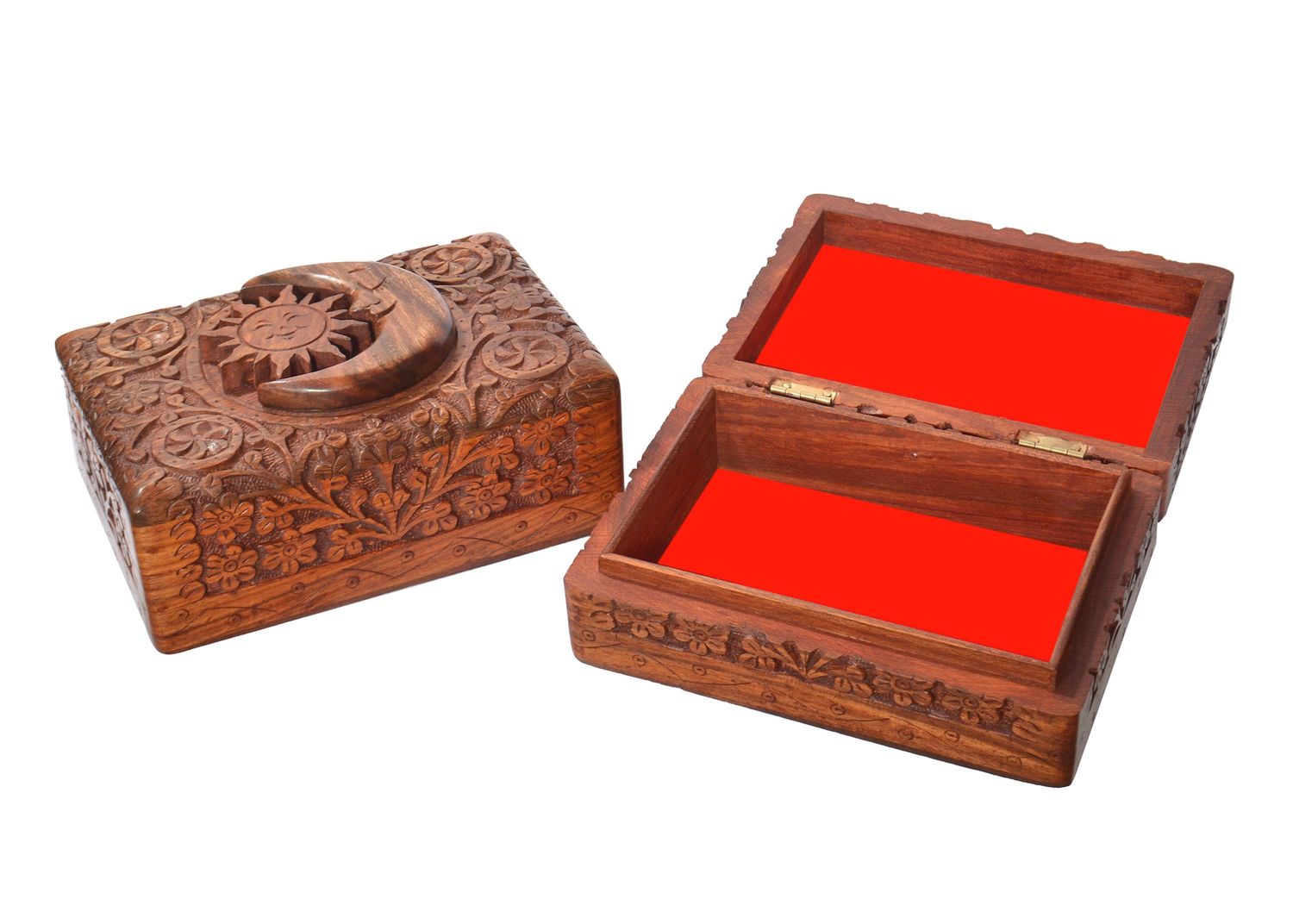 Tarot Card Carved Wood Box Sun &amp; Moon