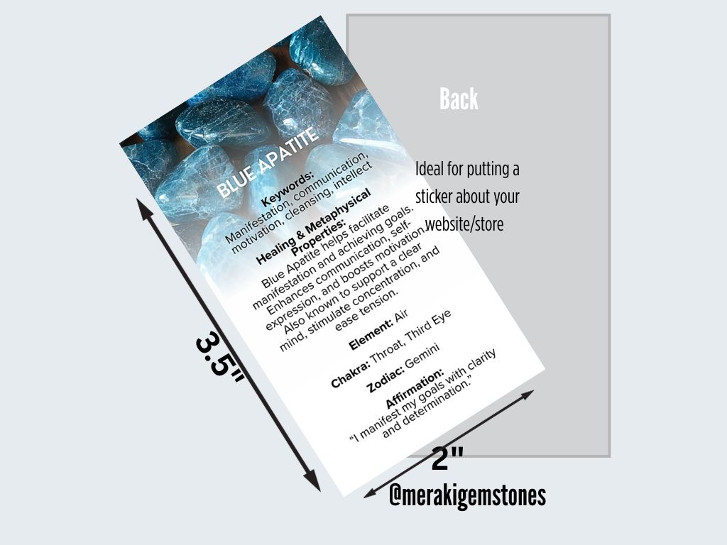 BLUE APATITE - Metaphysical Gemstone Information Card